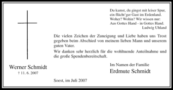 Todesanzeige von Werner Schmidt von WESTFÄLISCHER ANZEIGER