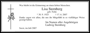 Todesanzeige von Lisa Sternberg von WESTFÄLISCHER ANZEIGER