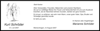 Todesanzeige von Unbekannt Kurt Schröder von WESTFÄLISCHER ANZEIGER