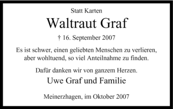 Todesanzeige von Waltraud Graf von WESTFÄLISCHER ANZEIGER