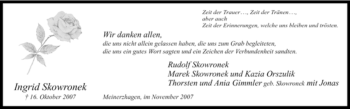 Todesanzeige von Ingrid Skowronek von WESTFÄLISCHER ANZEIGER