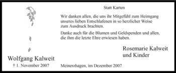 Todesanzeige von Wolfgang Kalweit von WESTFÄLISCHER ANZEIGER