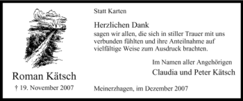 Todesanzeige von Roman Kätsch von WESTFÄLISCHER ANZEIGER