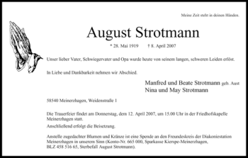 Todesanzeige von August Strotmann von WESTFÄLISCHER ANZEIGER