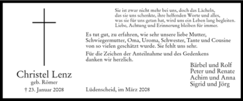 Todesanzeige von Hanni Albrecht von WESTFÄLISCHER ANZEIGER