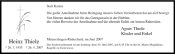 Todesanzeige von Heinz Thiele von WESTFÄLISCHER ANZEIGER