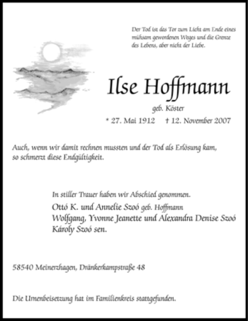 Todesanzeige von Ilse Hoffmann von WESTFÄLISCHER ANZEIGER