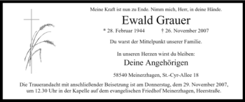 Todesanzeige von Ewald Grauer von WESTFÄLISCHER ANZEIGER