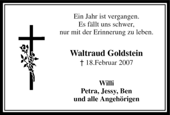 Todesanzeige von Waltraud Goldstein von WESTFÄLISCHER ANZEIGER