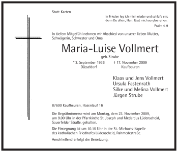 Todesanzeige von Maria-Luise Vollmert von WESTFÄLISCHER ANZEIGER