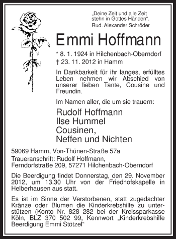 Todesanzeige von Emmi Hoffmann von MZV