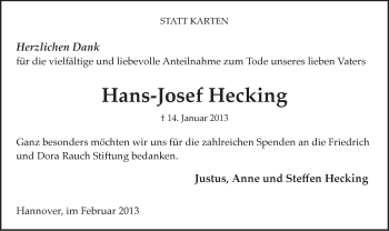 Todesanzeige von Hans-Josef Hecking von MZV