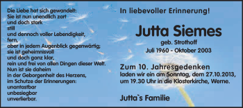 Todesanzeige von Jutta Siemes von MZV