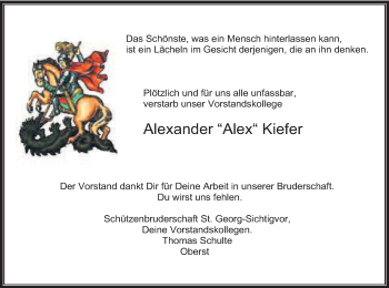 Todesanzeige von Alexander Kiefer von MZV