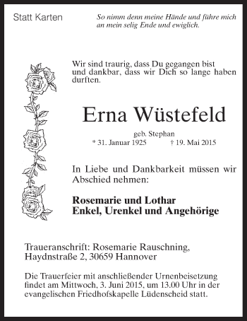 Todesanzeige von Erna Wüstefeld von MZV