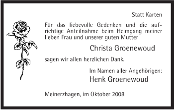 Todesanzeige von Christa Groenewoud von WESTFÄLISCHER ANZEIGER