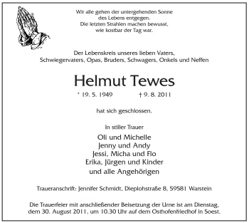 Todesanzeige von Helmut Tewes von WESTFÄLISCHER ANZEIGER