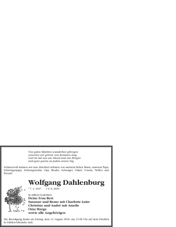 Todesanzeige von Wolfgang Dahlenburg von WESTFÄLISCHER ANZEIGER