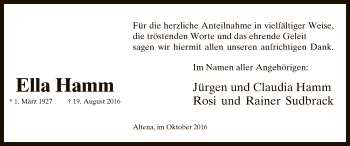 Todesanzeige von Ella Hamm von MZV