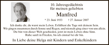 Todesanzeige von Manfred Kratz von MZV