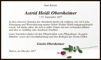 Todesanzeige von Astrid Heidi Obersheimer von MZV