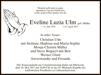 Todesanzeige von Eveline Luzia Ulm von MZV
