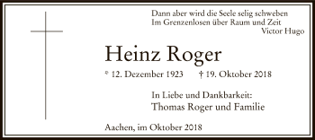 Todesanzeige von Heinz Roger von MZV