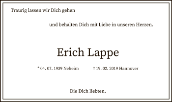 Todesanzeige von Erich Lappe von MZV