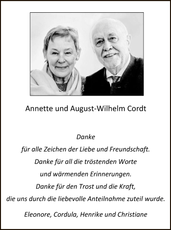 Todesanzeige von Annette und August-Wilhelm Cordt von MZV