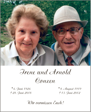 Todesanzeige von Irene und Arnold Conzen von MZV