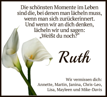 Todesanzeige von Ruth  von MZV