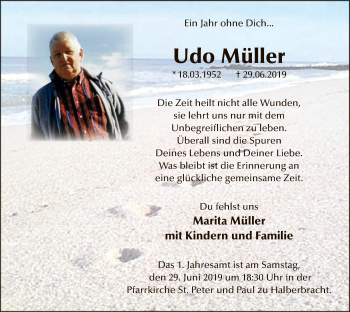 Todesanzeige von Udo Müller von MZV