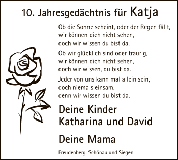 Todesanzeige von Katja  von MZV