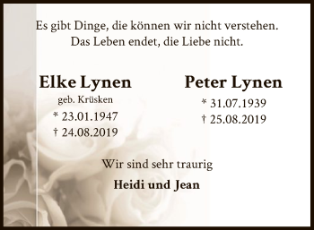 Todesanzeige von Elke und Peter Lynen von MZV