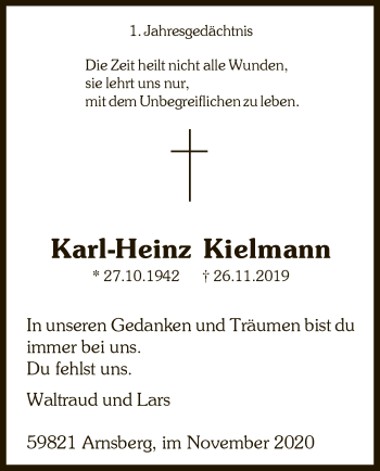 Todesanzeige von Karl-Heinz Kielmann von WA