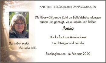 Todesanzeige von Ilonka  von MZV