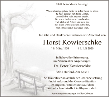 Todesanzeige von Horst Kowierschke von WA