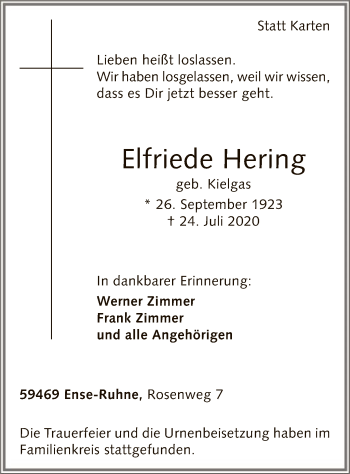 Todesanzeige von Elfriede Hering von WA