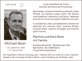 Todesanzeige von Michael Beier von WA