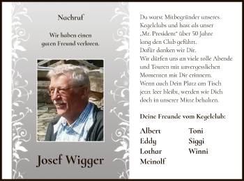 Todesanzeige von Josef Wigger von WA