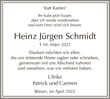 Todesanzeige von Heinz Jürgen Schmidt von WA