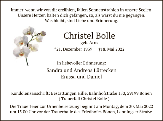 Todesanzeige von Christel Bolle von WA