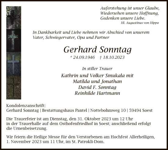 Todesanzeige von Gerhard Sonntag von WA