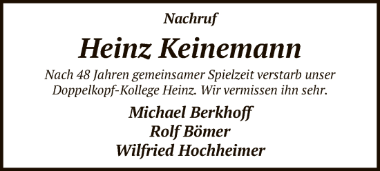 Todesanzeige von Heinz Keinemann von WA