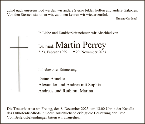 Todesanzeige von Martin Perrey von WA