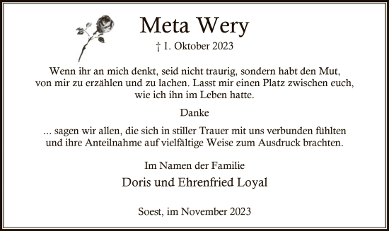 Todesanzeige von Meta Wery von WA