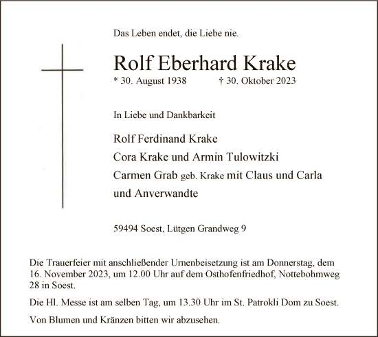 Todesanzeige von Rolf  Krake von WA