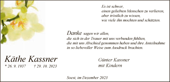 Todesanzeige von Käthe Kassner von WA