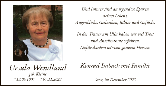 Todesanzeige von Ursula Wendland von WA