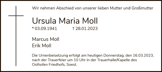 Todesanzeige von Ursula Maria Moll von WA